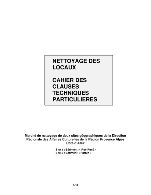 Cahier des Clauses Techniques Particulières - Ministère de la ...