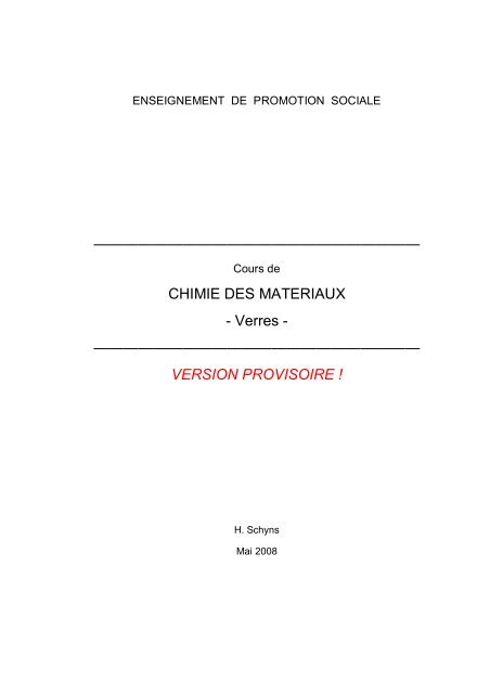 Verresr et Céramiques - Notes de cours