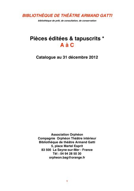 Pieces Editees Tapuscrits A A C Orpheon Theatre Interieur Pieces Editees Tapuscrits A A C Orpheon Theatre Interieur