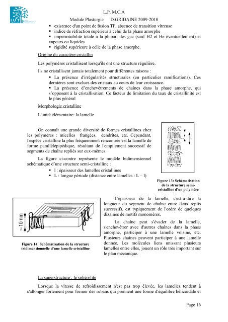 Structure et propriétés des polymères - Profil: D. GRIDAINE