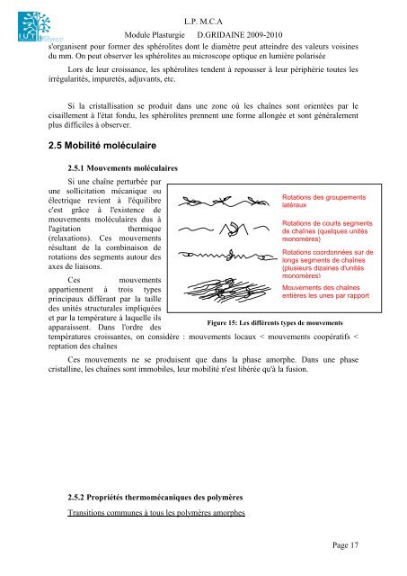 Structure et propriétés des polymères - Profil: D. GRIDAINE