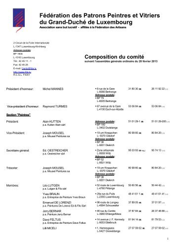 Composition du comité - Fédération des Artisans