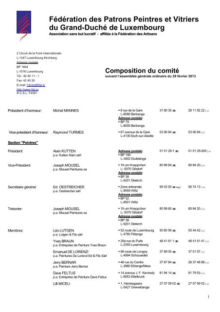 Composition du comité - Fédération des Artisans