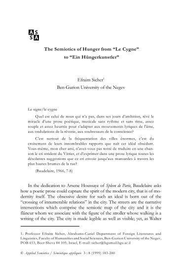 The Semiotics of Hunger from “Le Cygne” to “Ein Hüngerkunstler ...