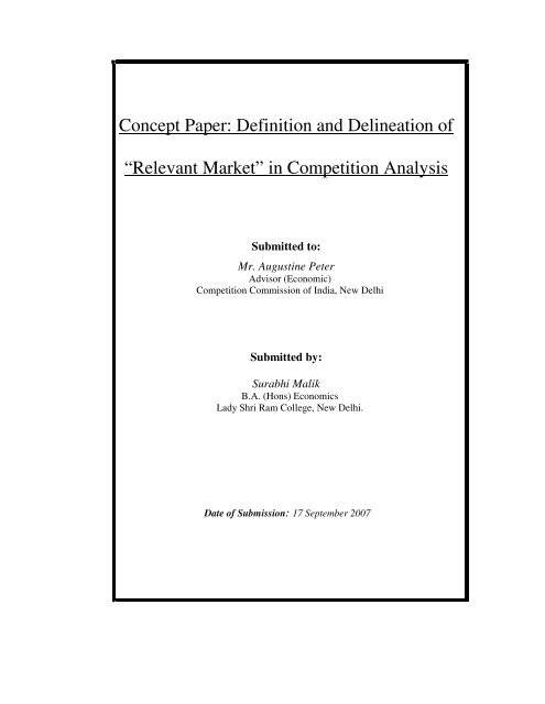 Concept Paper: Definition and Delineation of “Relevant Market” in ...