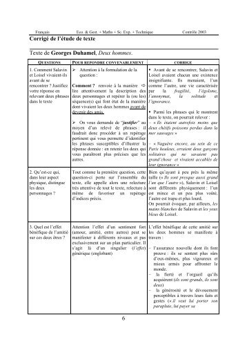 6 Corrigé de l'étude de texte Texte de Georges Duhamel, Deux ...