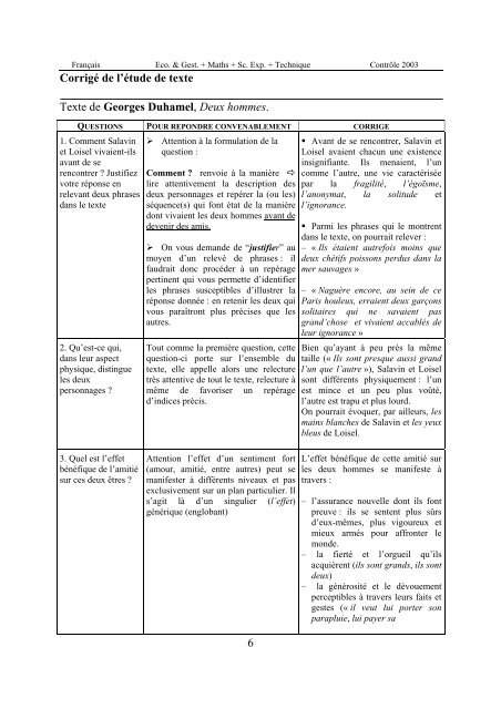 6 Corrigé de l'étude de texte Texte de Georges Duhamel, Deux ...