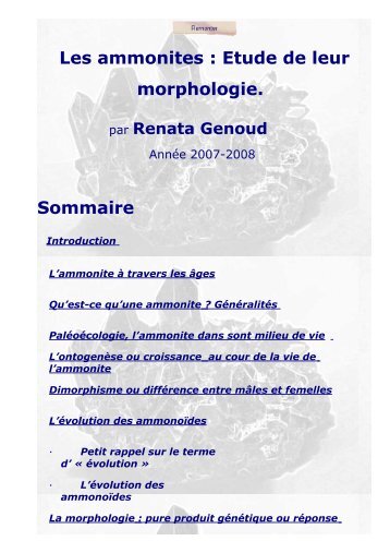 Les ammonites : Etude de leur morphologie. Sommaire - SGAM
