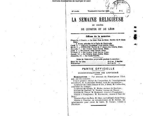 LA SEMAINE RELIGIEUSE - Diocèse de Quimper et du Léon