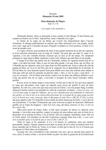 Homélie Dimanche 10 mai 2009 5ème dimanche de Pâques Jean ...