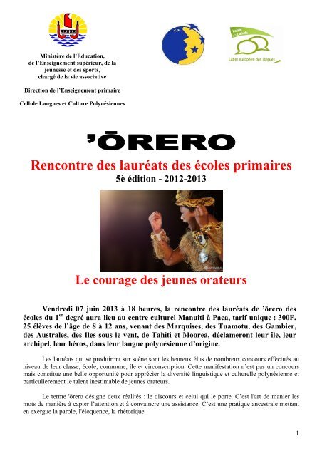 Dossier de presse Orero 2013 - Polynesie 1ère