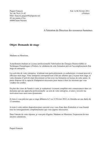 Objet: Demande de stage - Le Pôle des Eco-industries - Poitou ...