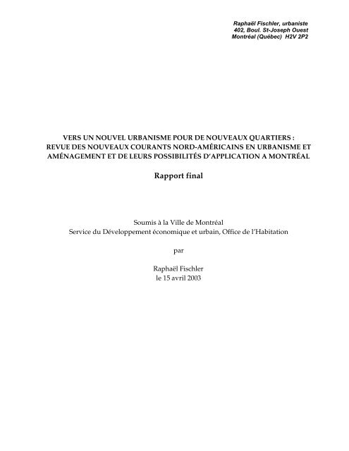 Rapport final 1 - Ville de Montréal