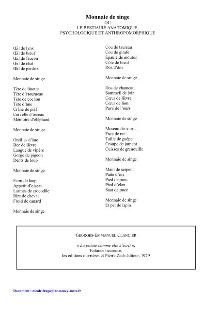 6 Monnaie De Singe De Georges Emmanuel Clancier Texte Et 6 Monnaie De Singe De Georges Emmanuel Clancier Texte Et