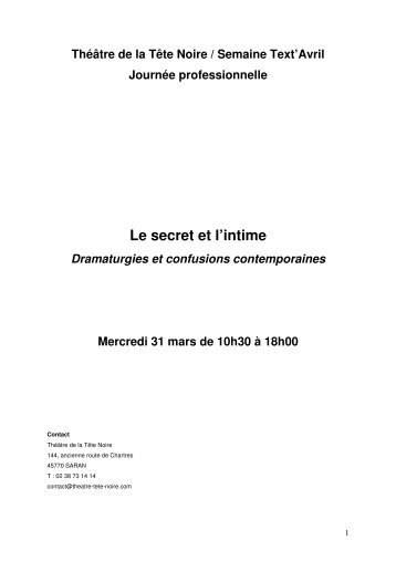 Le secret et l'intime - Théâtre de la Tête Noire