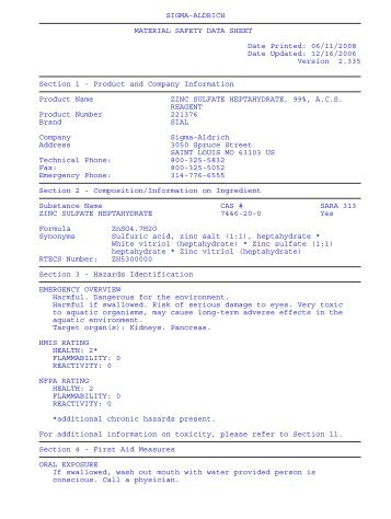 SIGMA-ALDRICH MATERIAL SAFETY DATA SHEET Date Printed ...