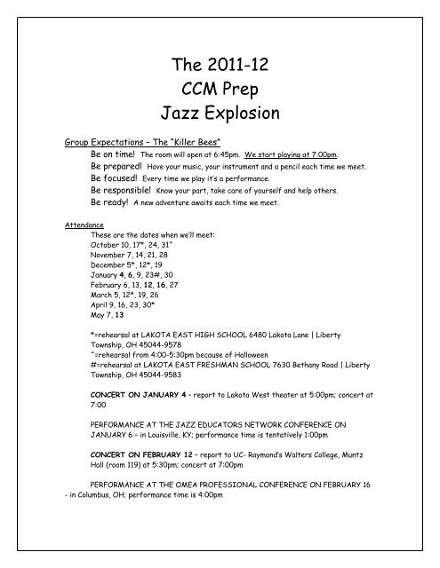 The 2011-12 CCM Prep Jazz Explosion - CCM - University of ...