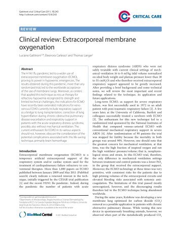 Clinical review: Extracorporeal membrane oxygenation - Critical Care