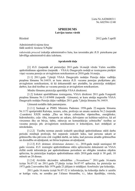 SPRIEDUMS - Latvijas Tiesu Portāls