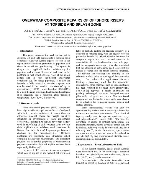 overwrap composite repairs of offshore risers at topside and ... - ICCM