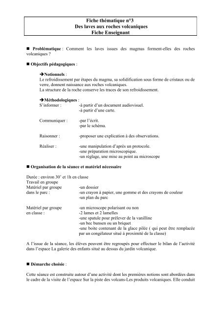 Fiche thématique n°3 Des laves aux roches volcaniques Fiche ...