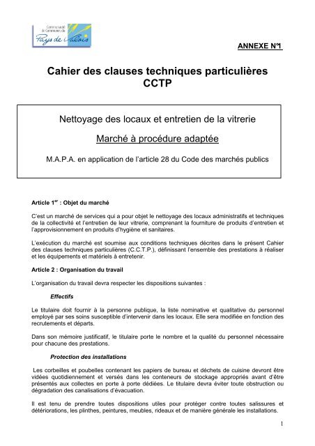 CCTP nettoyage locaux.pdf - Communauté de Communes du Pays ...