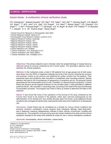 Cassia fistula - Central Council for Research in Homeopathy