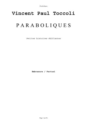 PARABOLIQUES, petites histoires édifiantes - Vincent-Paul Toccoli ...