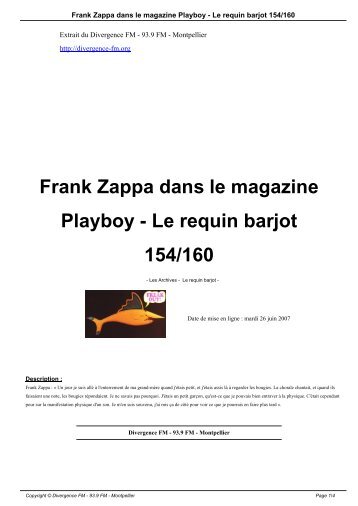 Frank Zappa dans le magazine Playboy - Le requin ... - Divergence FM