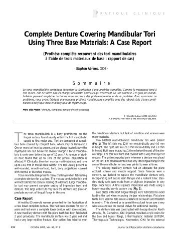 Complete Denture Covering Mandibular Tori Using Three Base ...