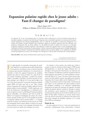 Expansion palatine rapide chez le jeune adulte - Canadian Dental ...