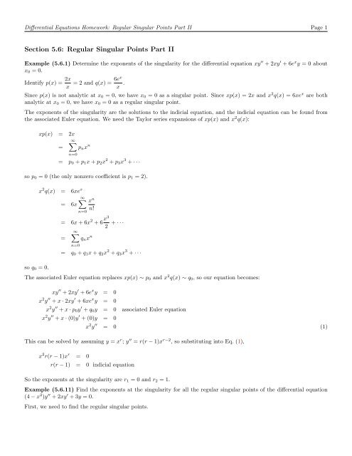 Section 5 6 Regular Singular Points Part Ii