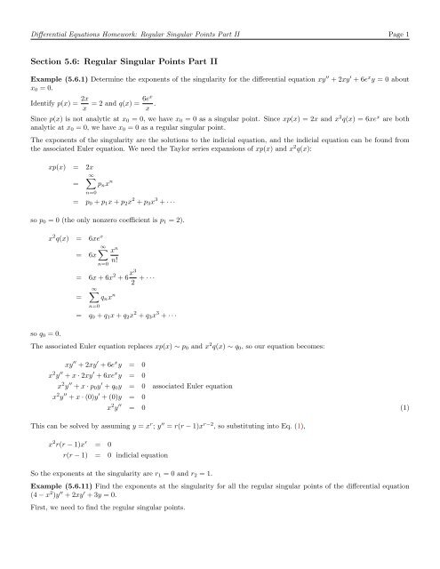 Section 5 6 Regular Singular Points Part Ii Section 5 6 Regular Singular Points Part Ii