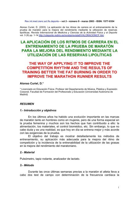 la aplicacin de los ritmos de carrera en el entrenamiento - RedIRIS