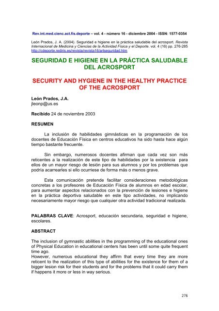 Seguridad e higiene en la práctica del acrosport - Comunidad ...