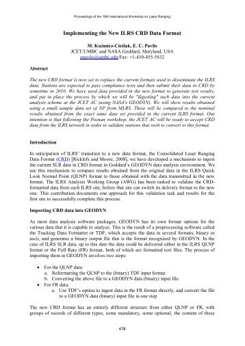 Implementing the New ILRS CRD Data Format - NASA