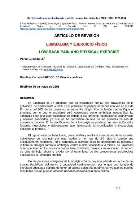 artículo de revisión lumbalgia y ejercicio físico low - Comunidad ...
