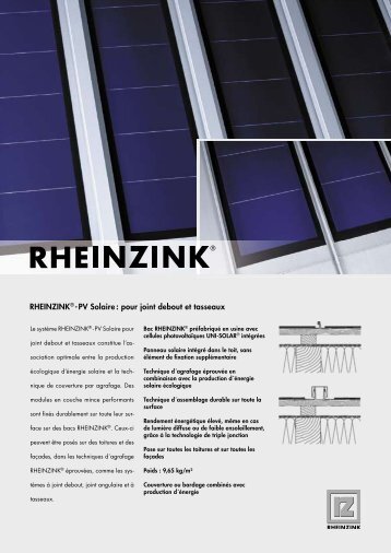 RHEINZINK®-PV Solaire : pour joint debout et tasseaux - Cythelia