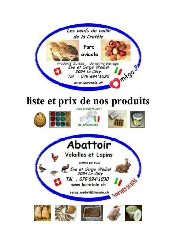 liste et prix de nos produits