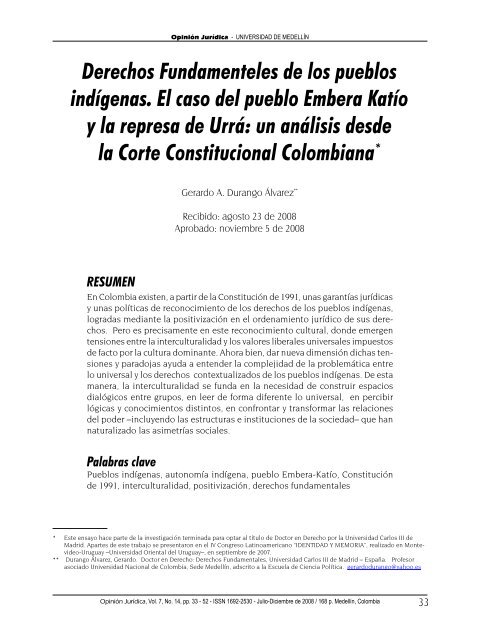 Derechos fundamenteles de los pueblos indígenas. El caso del ...