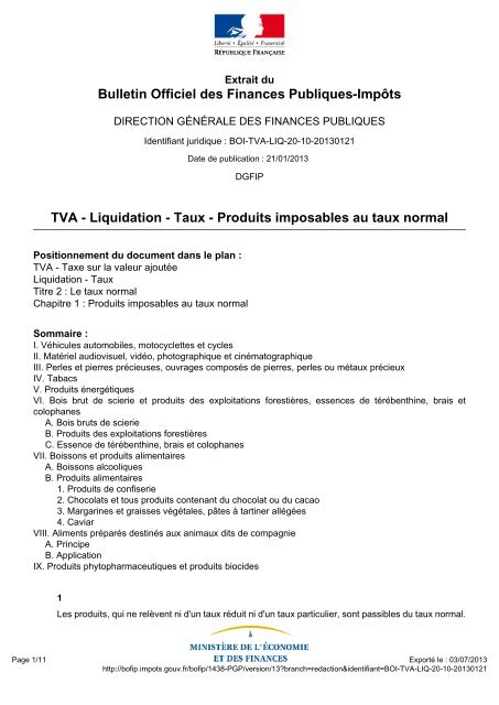 Taux - Produits imposables au taux normal - BOFiP-Impôts - Impots ...