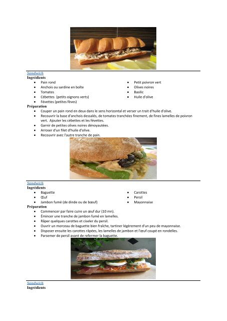 Recettes de sandwichs pour un repas rapide ( PDF