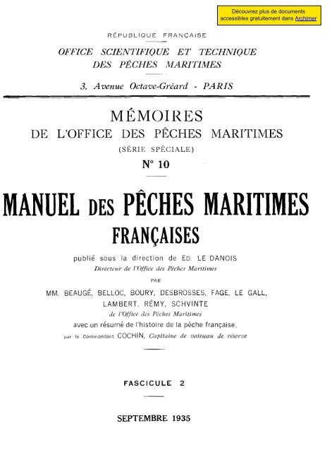 Manuel des pêches maritimes françaises - Fascicule II