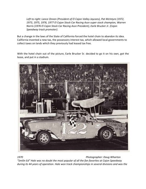 CAJON SPEEDWAY TRACK HISTORY For forty ... - City of El Cajon