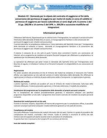 Modulo V2 : Domanda per la stipula del contratto di soggiorno ai fini ...