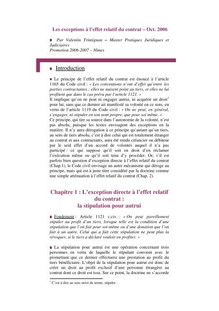 La Stipulation Pour Autrui Master Pratiques Juridiques Et - 
