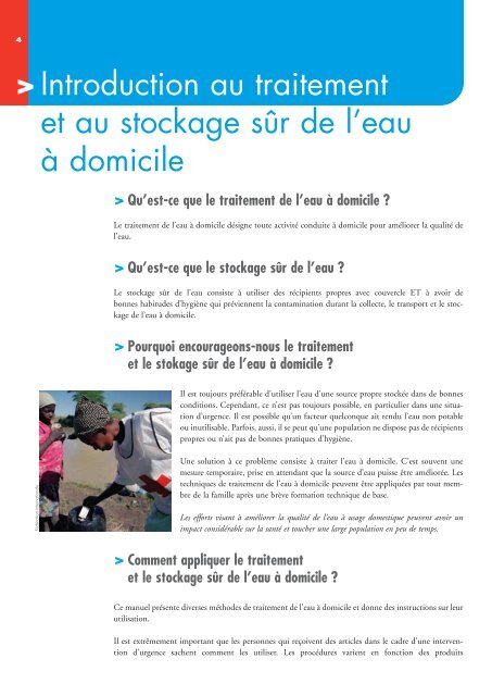 Traitement et stockage sûr de l'eau à domicile dans les situations d ...