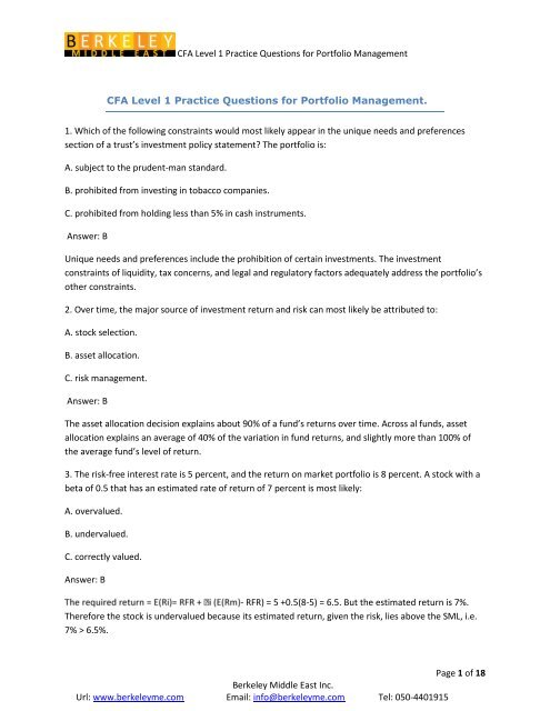 CFA Level 1 Practice Questions For Portfolio Management Page 1 Of 