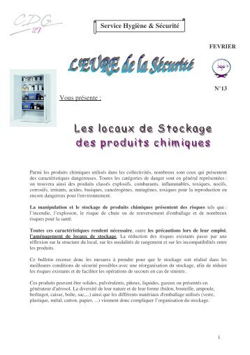 N°13 - Les locaux de stockage des produits chimiques - CDG27