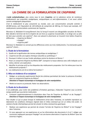 TP12 La chimie de la formulation de l'aspirine